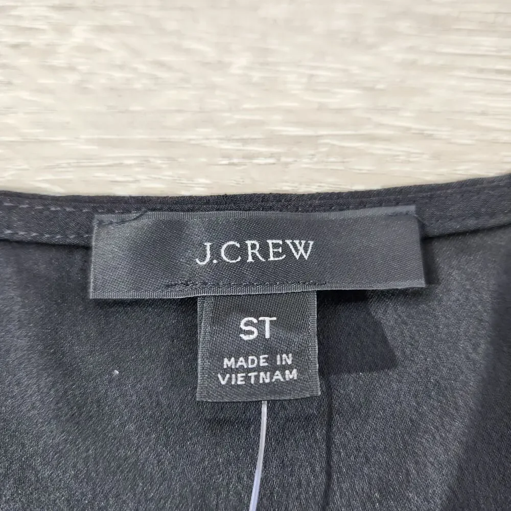 J Crew Black Puff Sleeve Crepe Top Blouse BL712 Office Women Size Small Tall